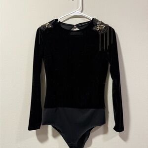 Black Long Sleeve Bodysuit with Embellishments